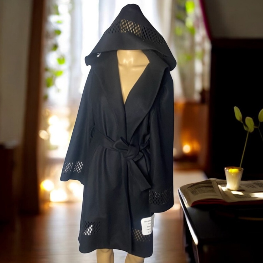 NWT Jean Paul Gaultier Archival Laser-Cut Hooded Wrap Coat Dark Academia Luxury